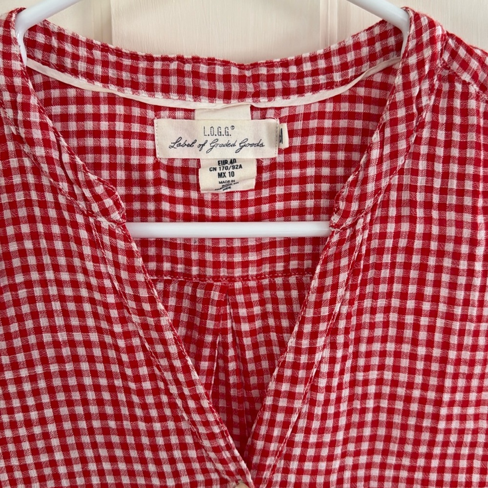 🍓H&M red/white cotton gingham sleeveless top. Size 10. - Picture 4 of 6